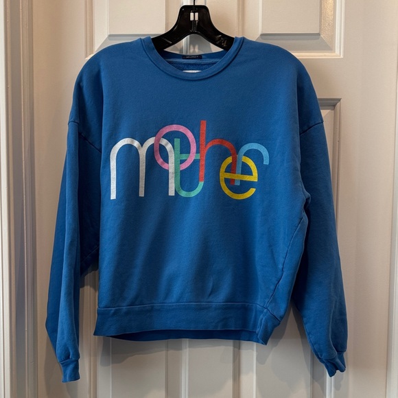 MOTHER The Drop Square Crewneck Sweatshirt blue rainbow letters XS - Picture 2 of 7